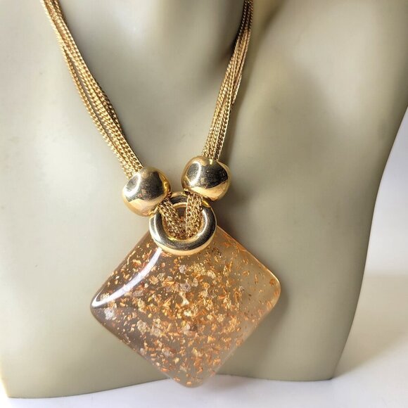 Statement Choker Gold Confetti Clear Pendant Necklace Choker Necklace - Picture 1 of 11